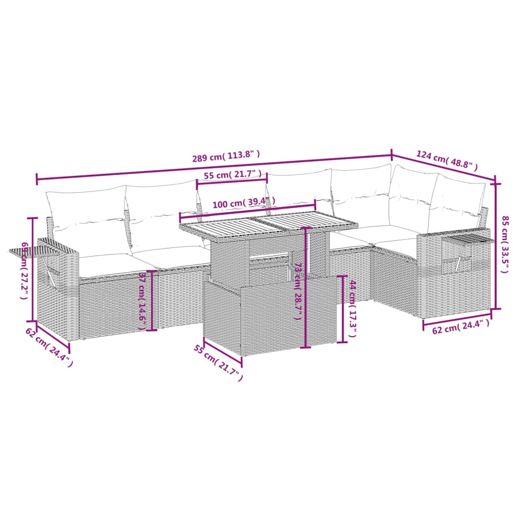 Set Divani da Giardino 7 pz con Cuscini Beige in Polyrattan | homemem39
