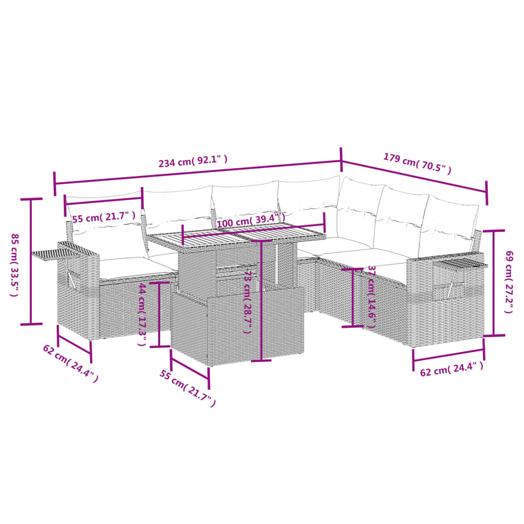 Set Divani da Giardino 7 pz con Cuscini Beige in Polyrattan | homemem39