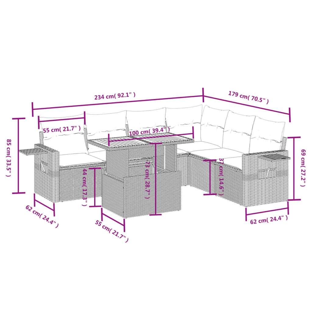 Set Divani da Giardino 7 pz con Cuscini Beige in Polyrattan | homemem39
