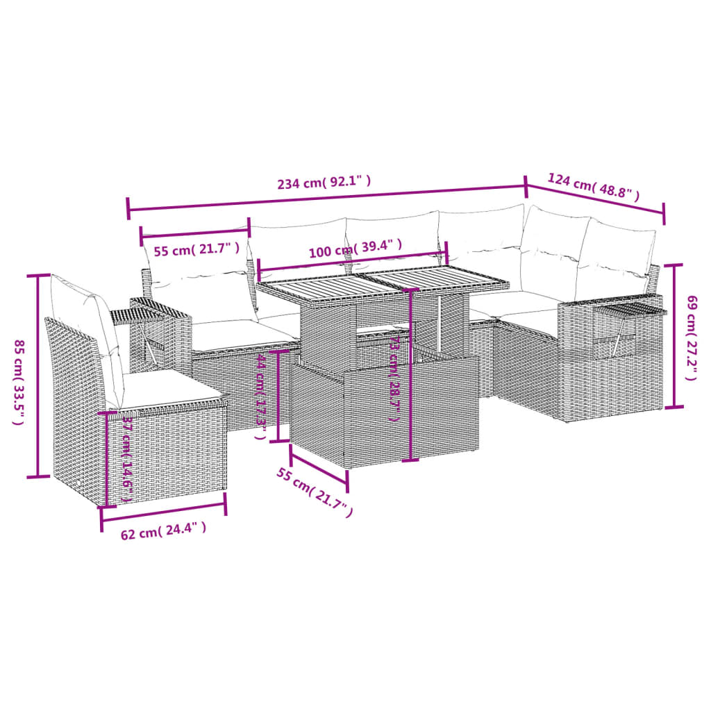 Set Divani da Giardino con Cuscini 7pz Nero Polyrattan | homemem39