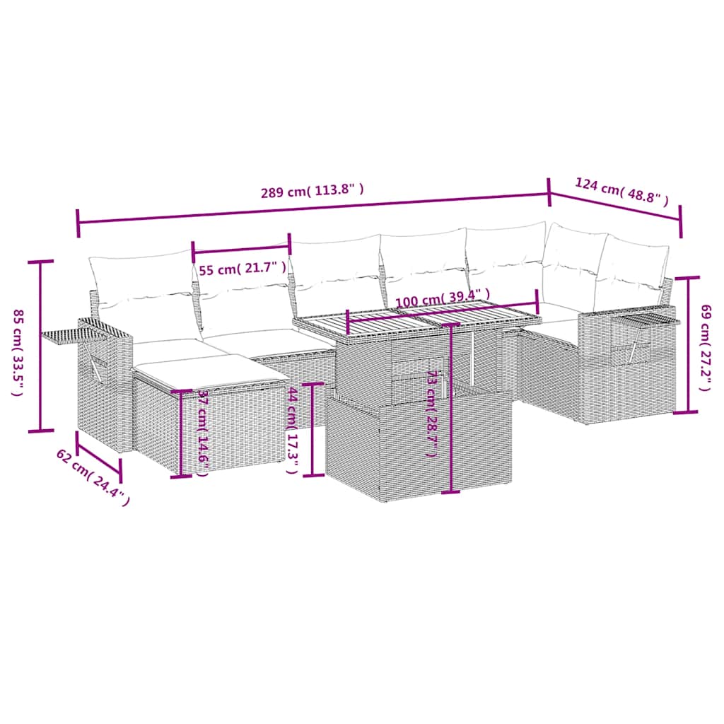 Set Divani da Giardino con Cuscini 8 pz Nero in Polyrattan | homemem39