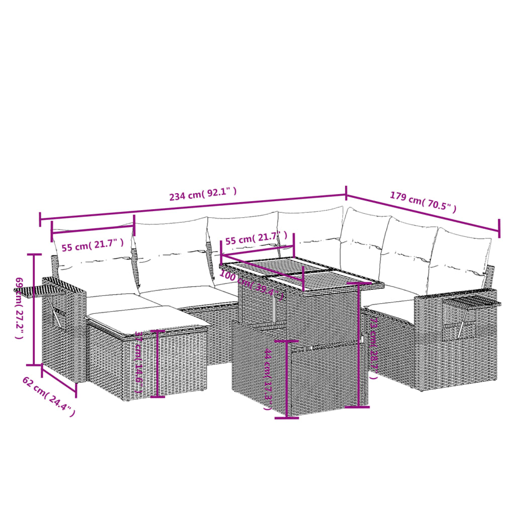 Set Divani da Giardino con Cuscini 8 pz Nero in Polyrattan | homemem39