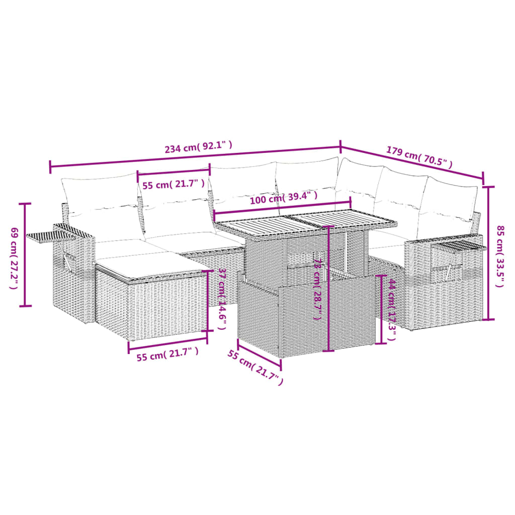 Set Divano da Giardino 8 pz con Cuscini Grigio in Polyrattan | homemem39