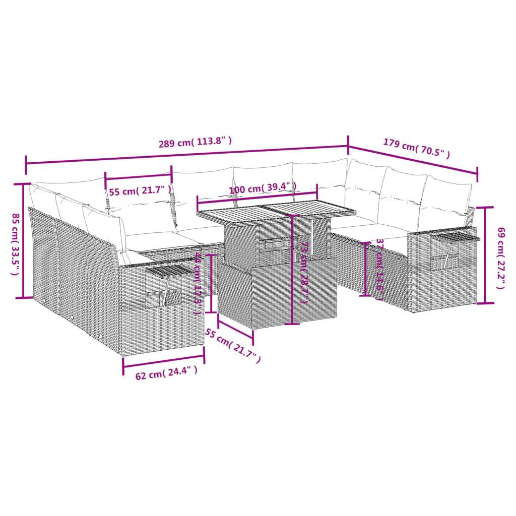 Set Divano da Giardino 10 pz con Cuscini Grigio in Polyrattan | homemem39