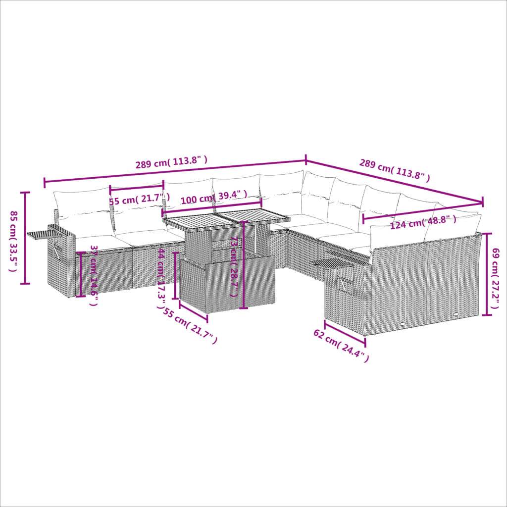 Set Divani da Giardino 11 pz con Cuscini in Polyrattan Nero | homemem39