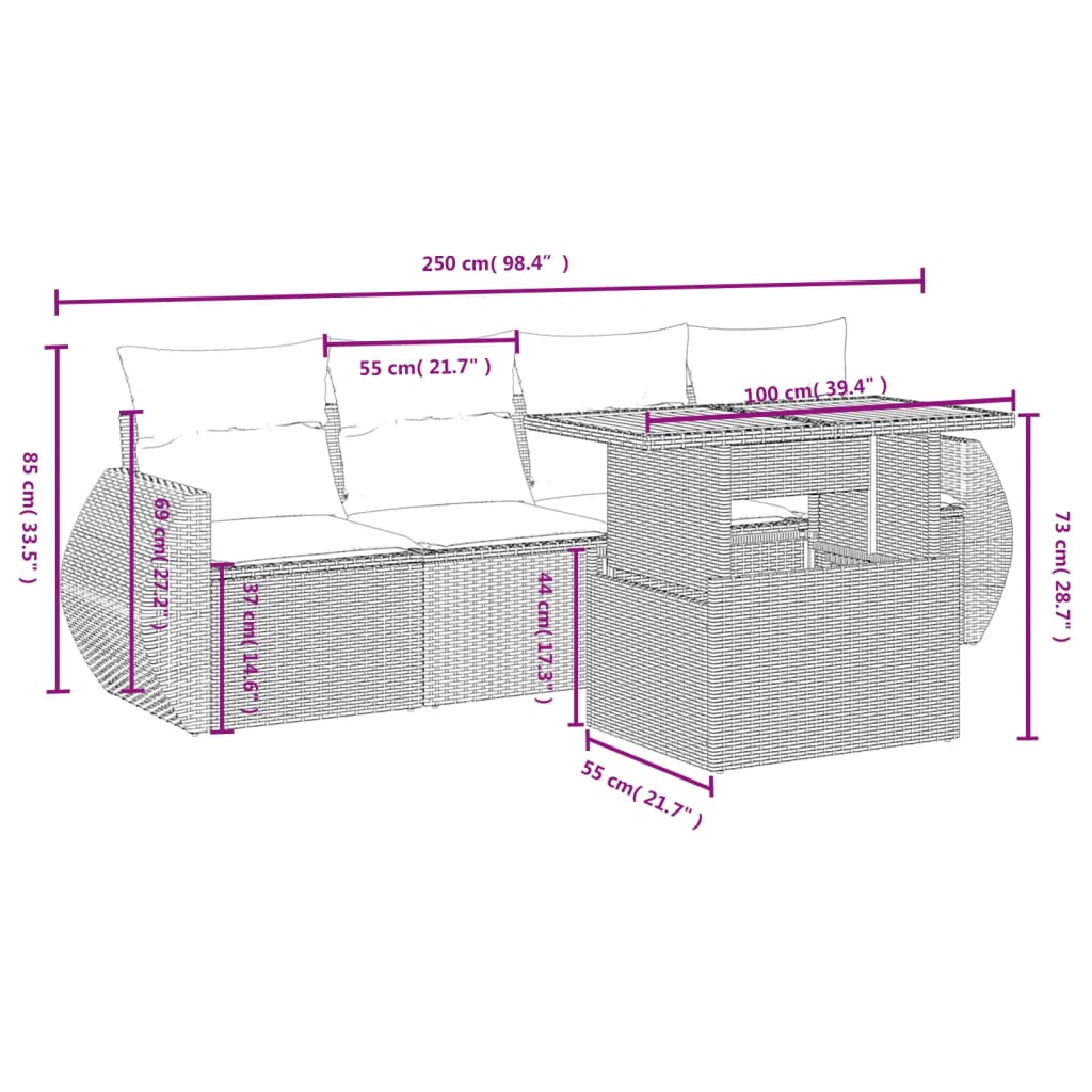 Set Divani da Giardino 5 pz con Cuscini in Polyrattan Nero | homemem39