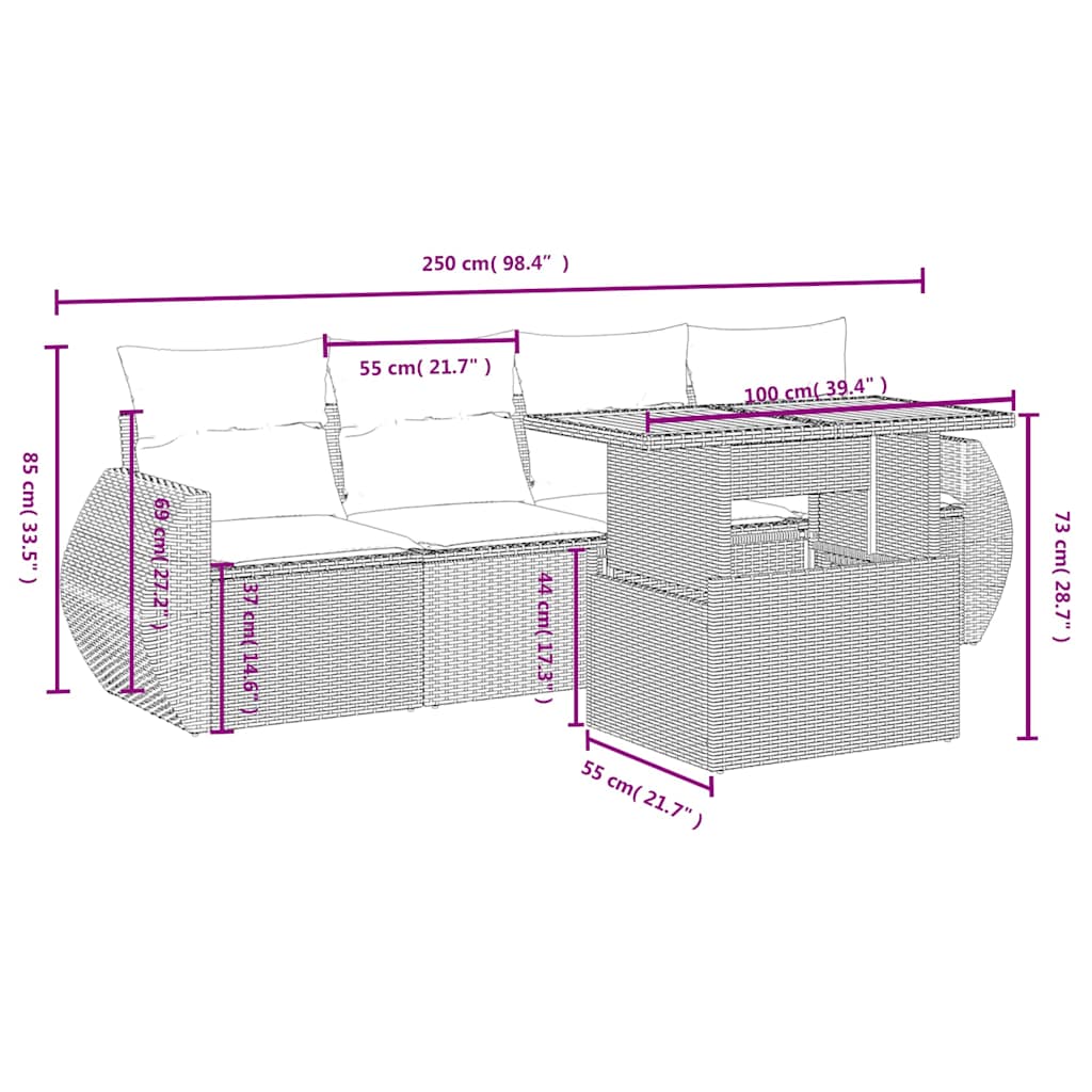 Set Divani da Giardino 5 pz con Cuscini in Polyrattan Nero | homemem39