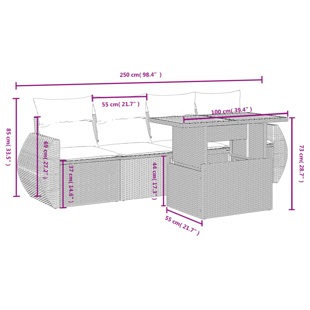 Set Divano da Giardino 5 pz con Cuscini Beige in Polyrattan | homemem39