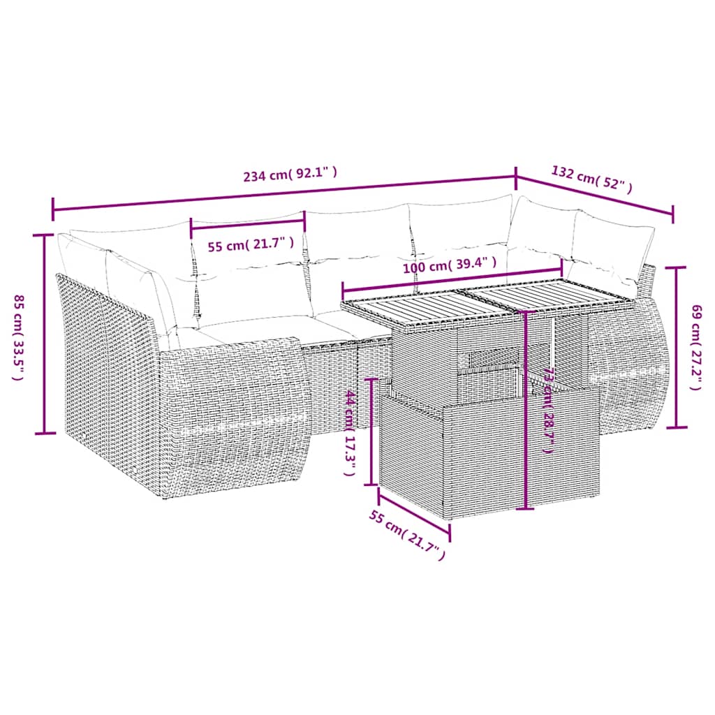 Set Divani da Giardino con Cuscini 7pz Nero Polyrattan | homemem39