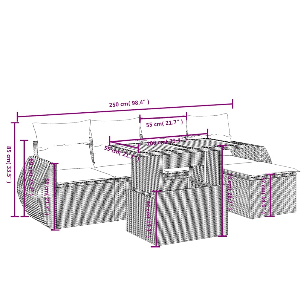 Set Divano da Giardino 6 pz con Cuscini Nero in Polyrattan | homemem39
