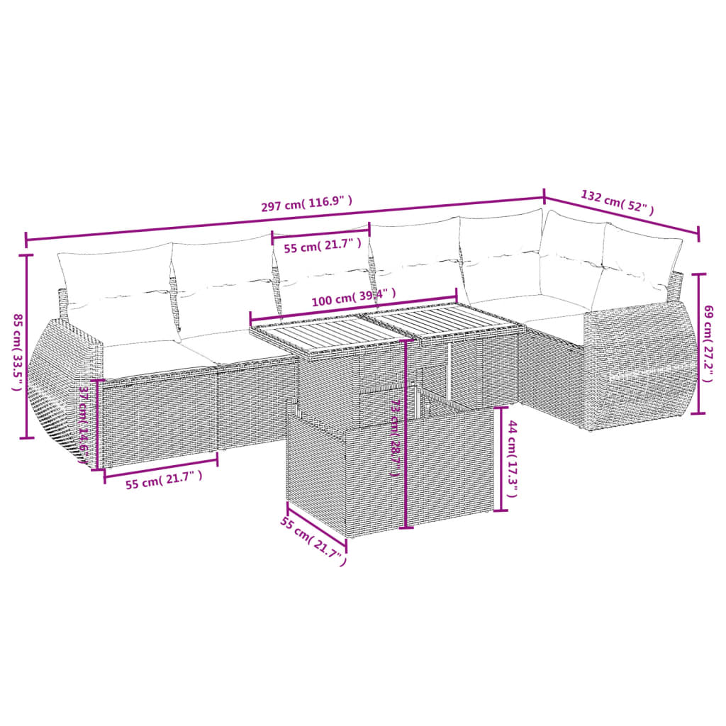 Set Divani da Giardino con Cuscini 7pz Nero Polyrattan | homemem39