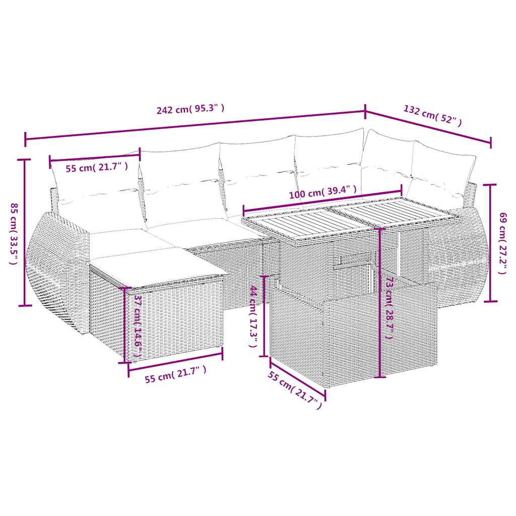 Set Divani da Giardino con Cuscini 7pz Nero Polyrattan | homemem39