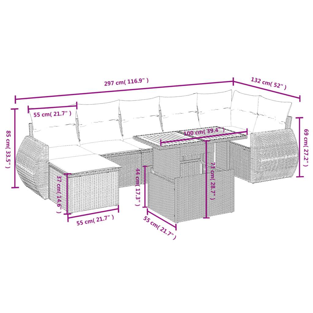 Set Divani da Giardino con Cuscini 8 pz Nero in Polyrattan | homemem39