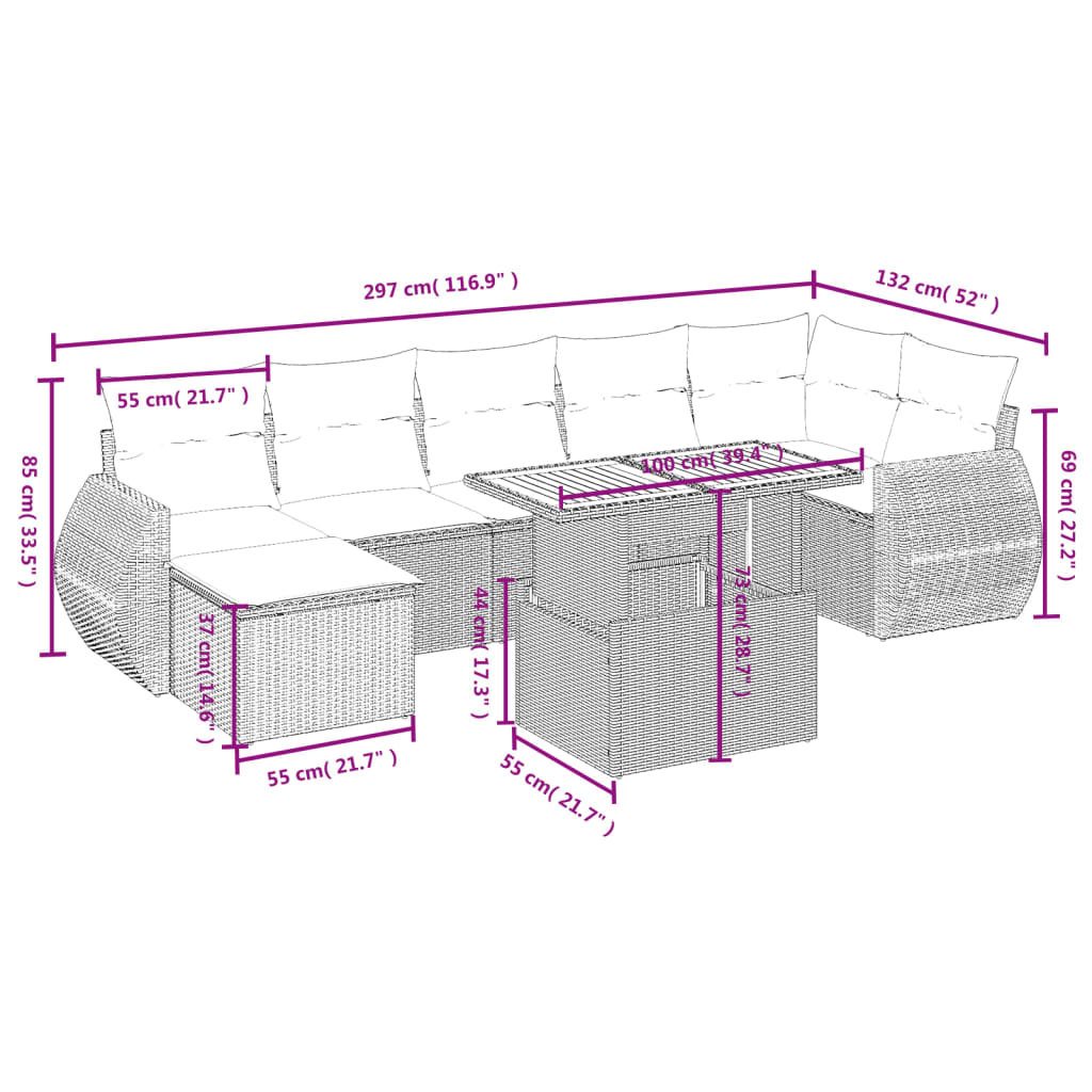 Set Divano da Giardino 8 pz con Cuscini Grigio in Polyrattan | homemem39