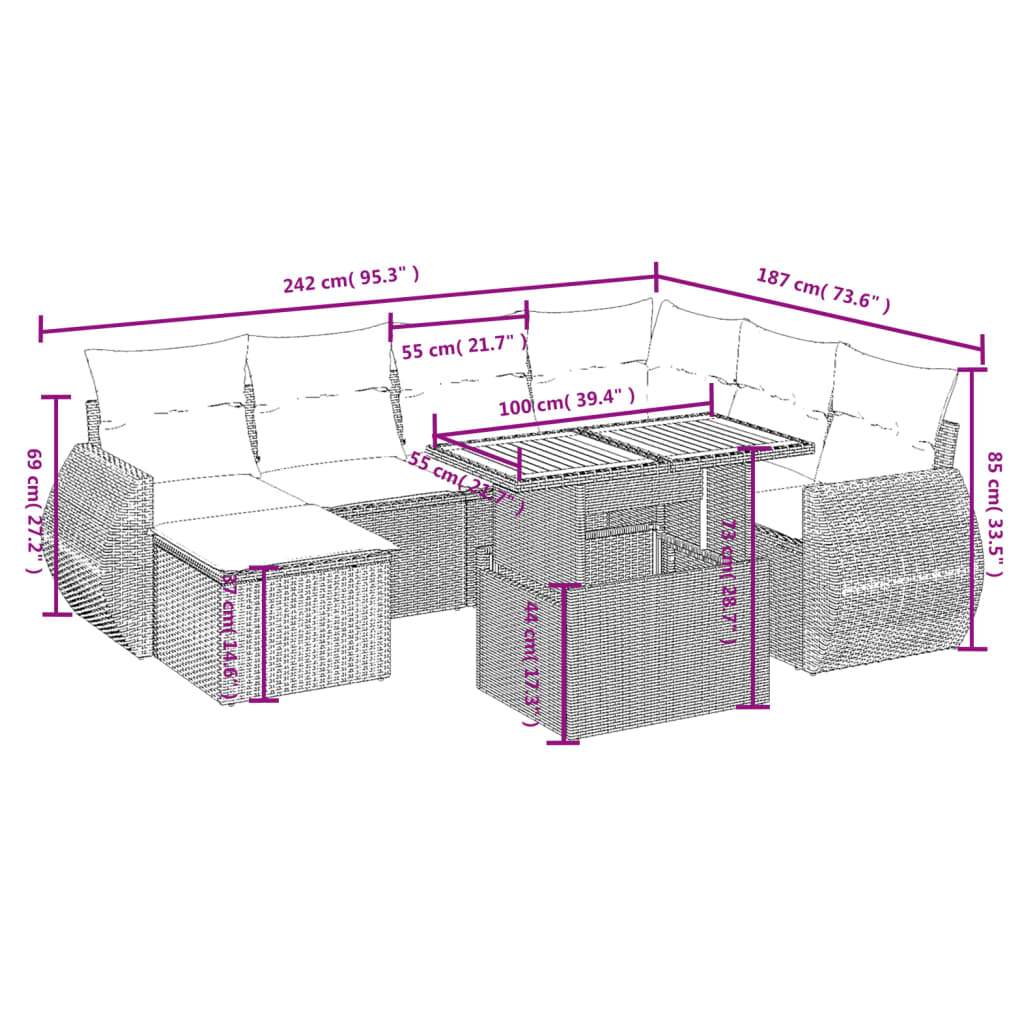 Set Divani da Giardino con Cuscini 8 pz Nero in Polyrattan | homemem39
