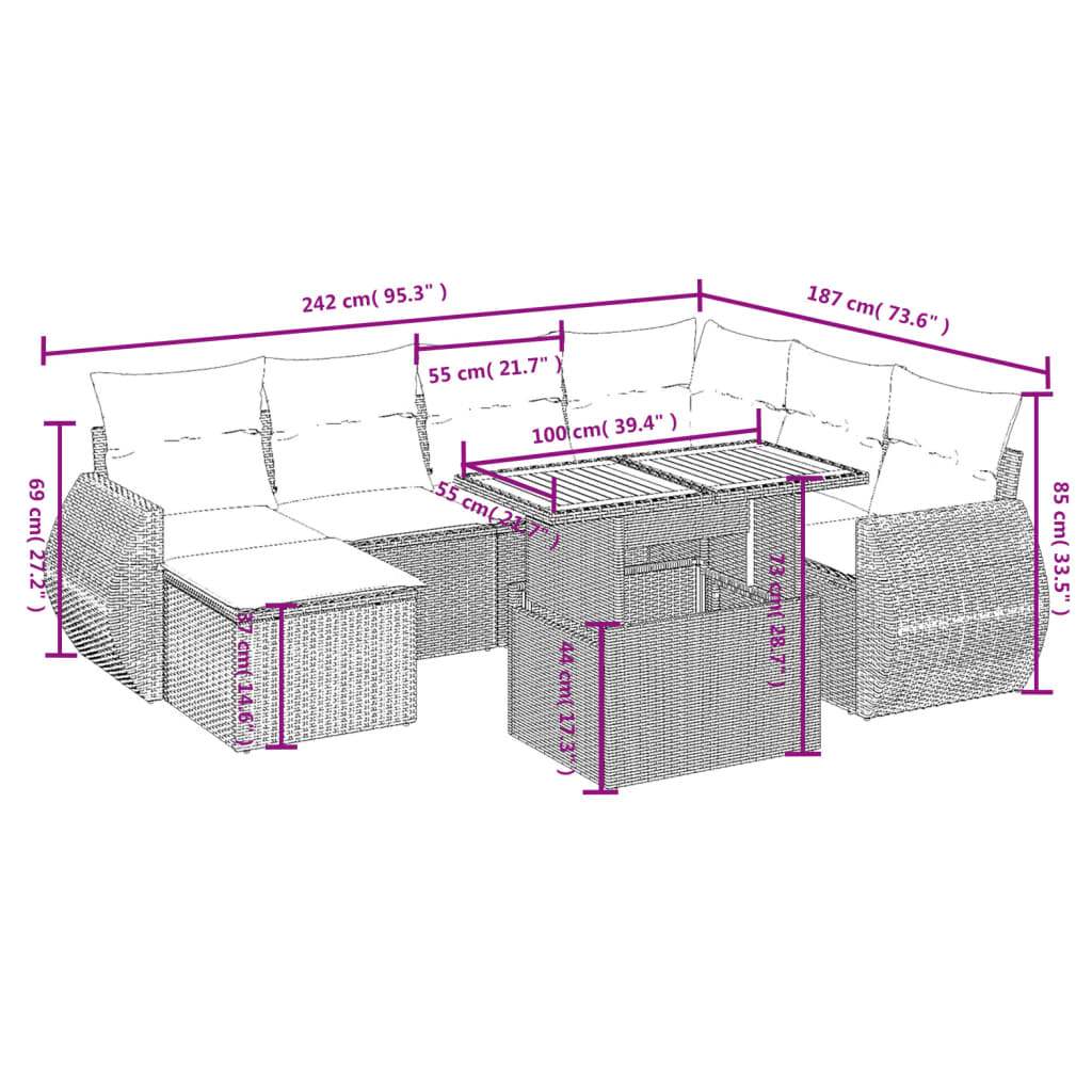 Set Divano da Giardino 8 pz con Cuscini Grigio in Polyrattan | homemem39