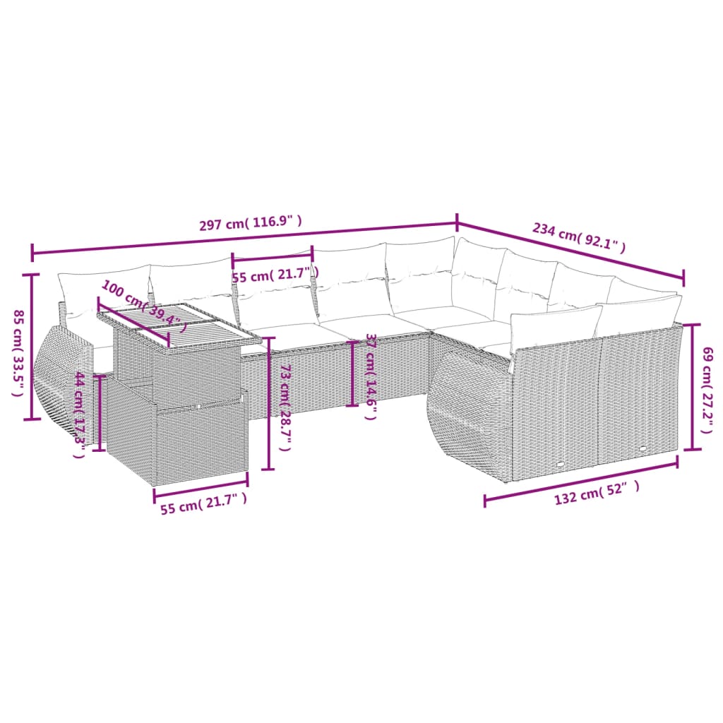Set Divani da Giardino 10pz con Cuscini in Polyrattan Nero | homemem39