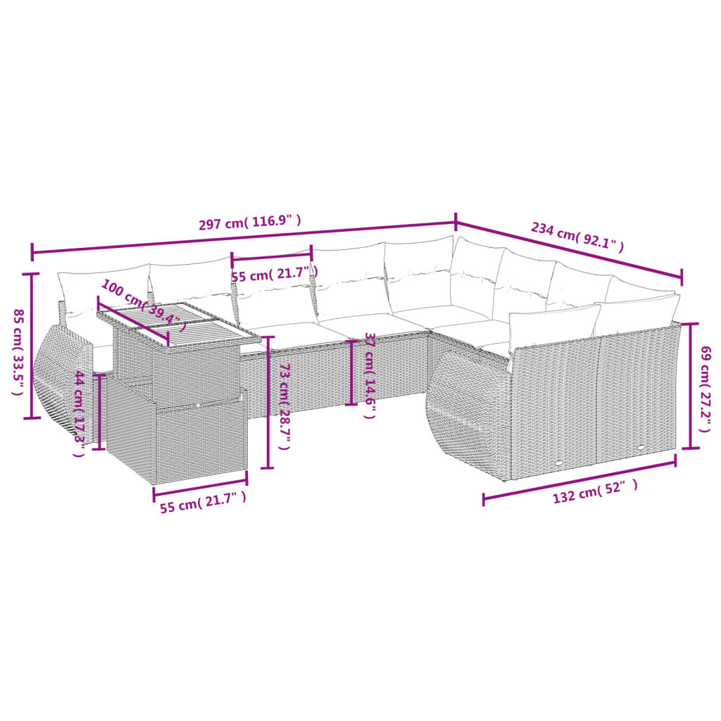 Set Divano da Giardino 10 pz con Cuscini Beige in Polyrattan | homemem39