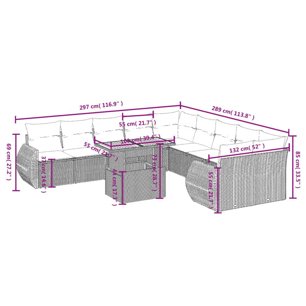 Set Divani da Giardino 11 pz con Cuscini Beige in Polyrattan | homemem39
