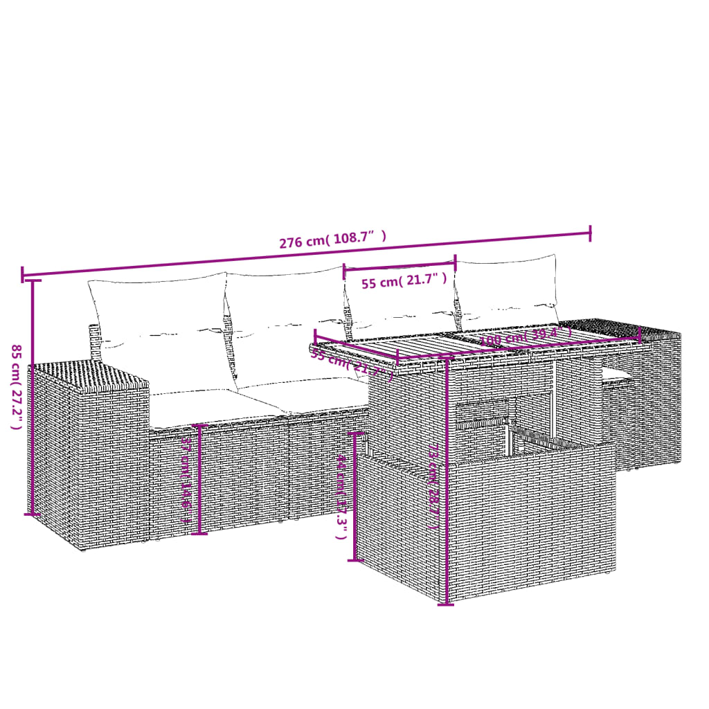 Set Divano da Giardino 5 pz con Cuscini Grigio in Polyrattan | homemem39