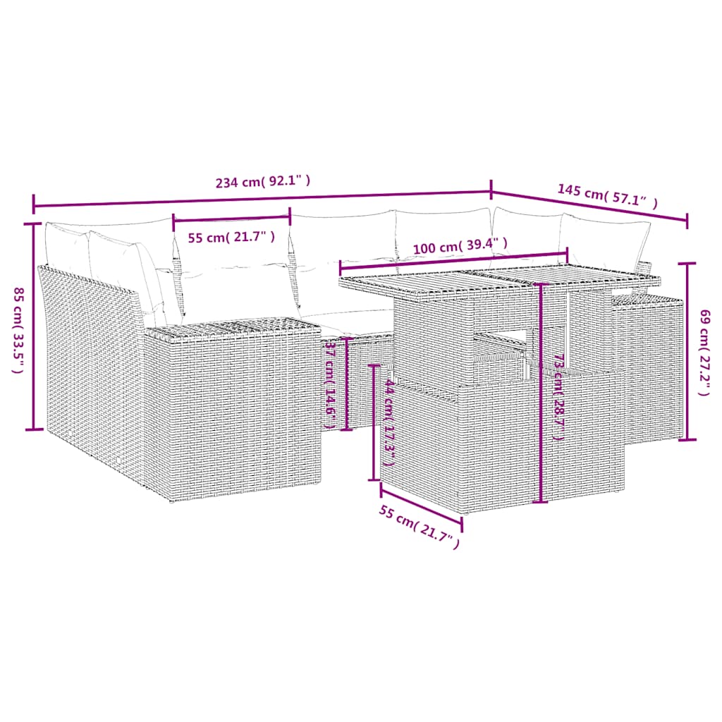 Set Divani da Giardino con Cuscini 7pz Nero Polyrattan | homemem39