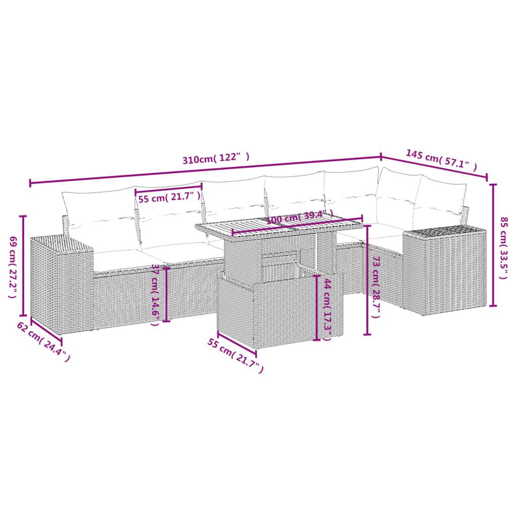 Set Divani da Giardino 7 pz con Cuscini Beige in Polyrattan | homemem39