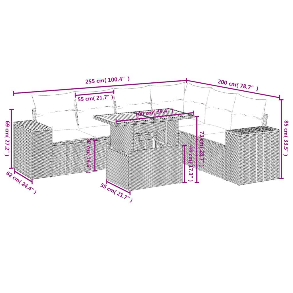 Set Divani da Giardino con Cuscini 7pz Nero Polyrattan
