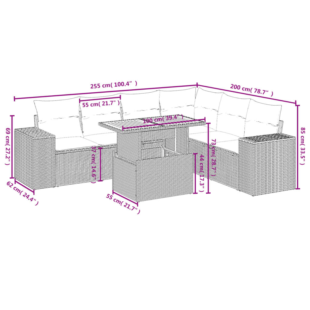 Set Divani da Giardino 7 pz con Cuscini Beige in Polyrattan | homemem39