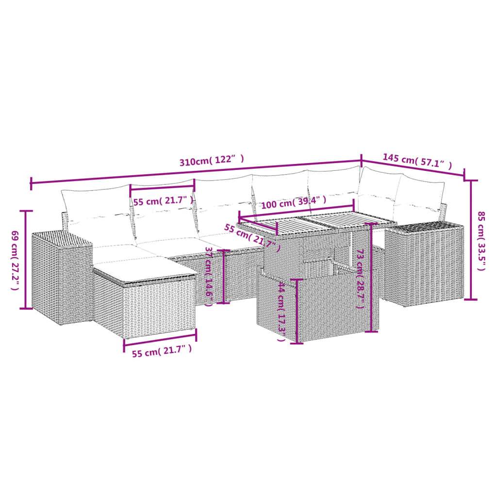 Set Divani da Giardino con Cuscini 8 pz Nero in Polyrattan | homemem39