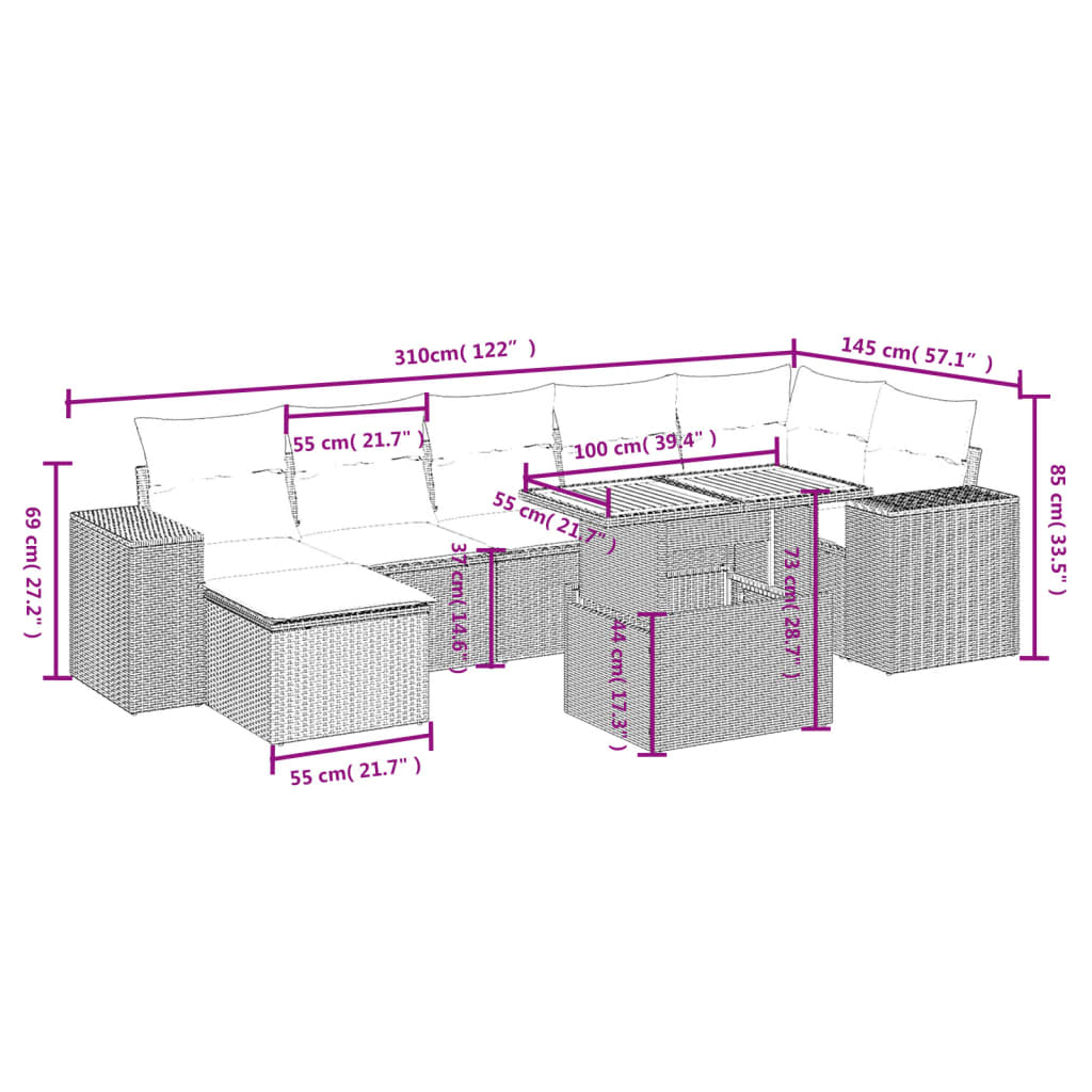 Set Divano da Giardino 8 pz con Cuscini Grigio in Polyrattan | homemem39