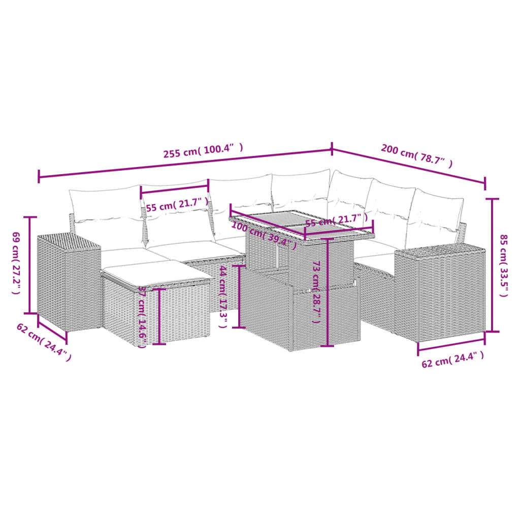 Set Divani da Giardino con Cuscini 8 pz Nero in Polyrattan | homemem39