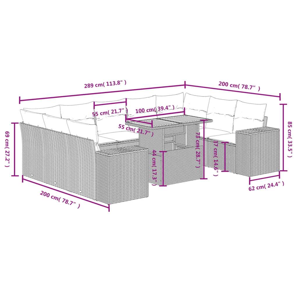 Set Divano da Giardino 10 pz con Cuscini Beige in Polyrattan | homemem39