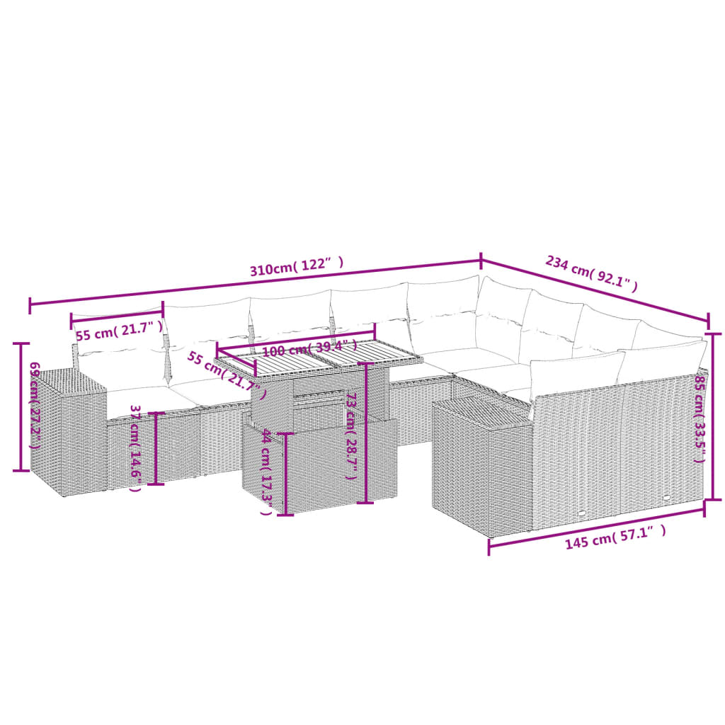 Set Divani da Giardino 10pz con Cuscini in Polyrattan Nero | homemem39