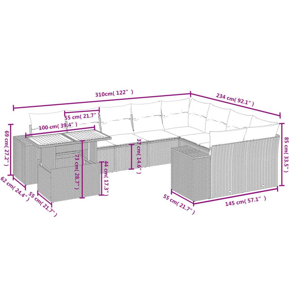 Set Divani da Giardino 10pz con Cuscini in Polyrattan Nero | homemem39