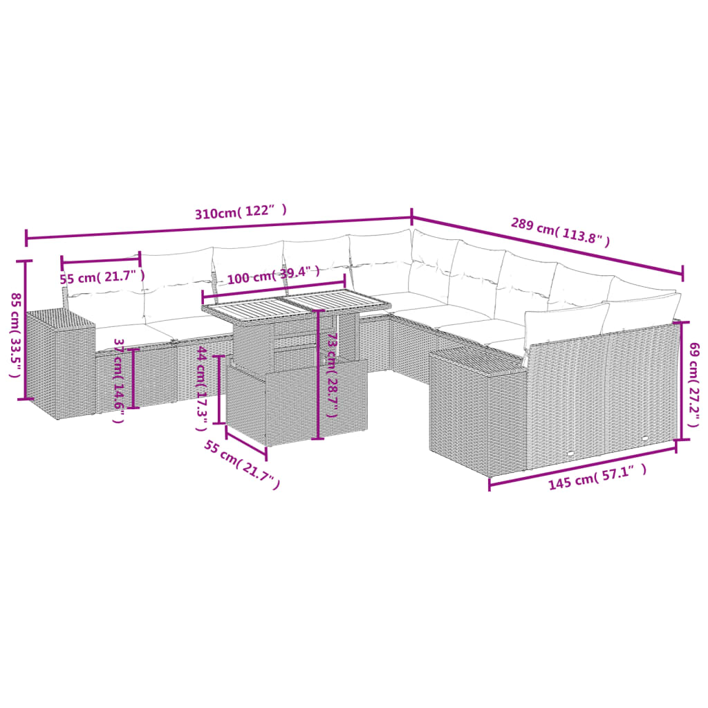 Set Divani da Giardino 11 pz con Cuscini in Polyrattan Nero | homemem39