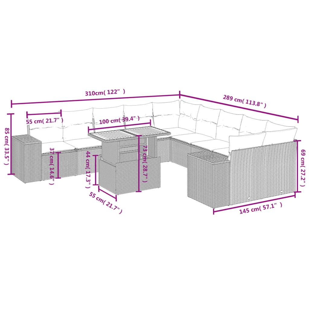 Set Divani da Giardino 11 pz con Cuscini Beige in Polyrattan | homemem39
