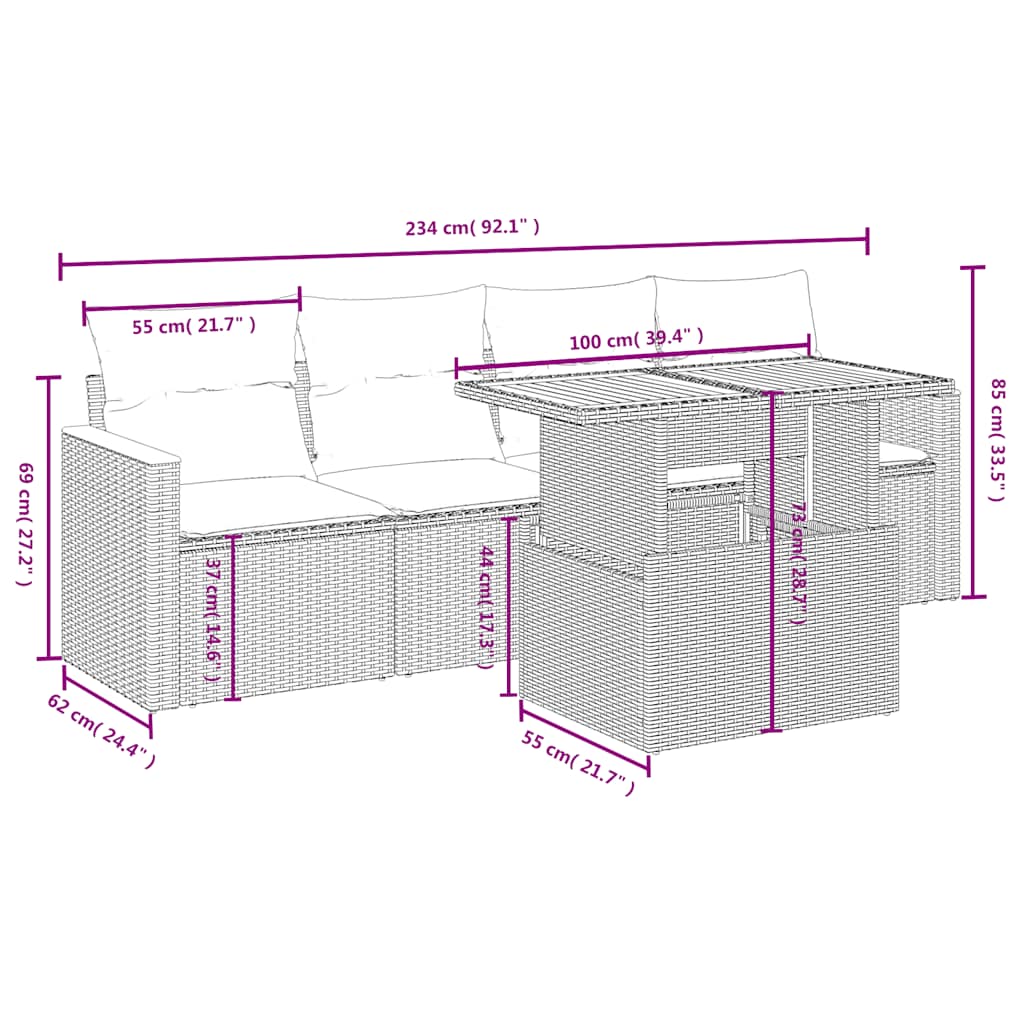 Set Divani da Giardino 5 pz con Cuscini in Polyrattan Nero | homemem39