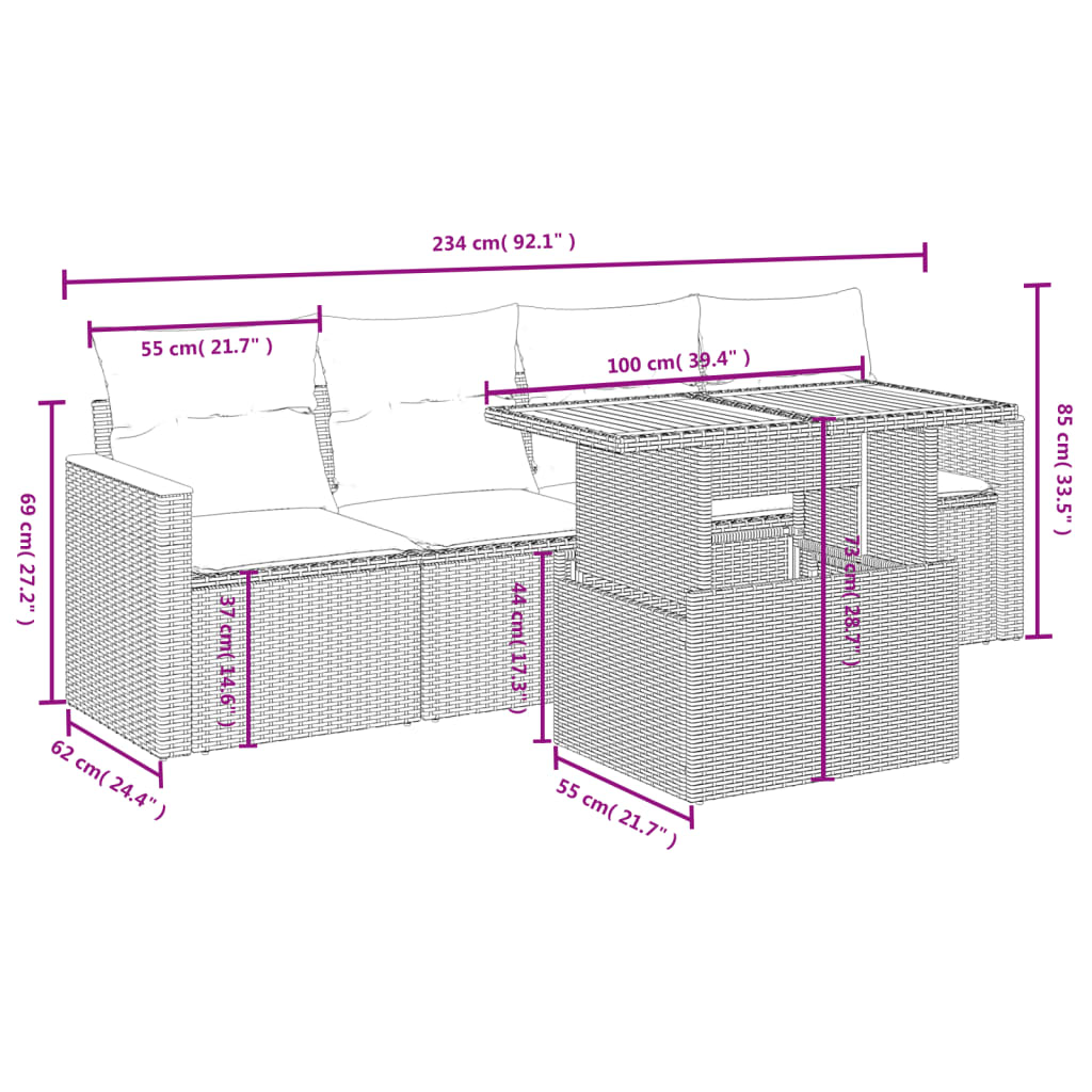 Set Divano da Giardino 5 pz con Cuscini Grigio in Polyrattan | homemem39