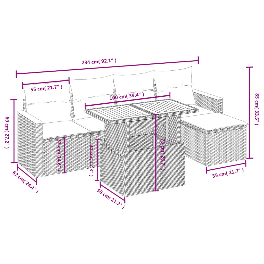 Set Divano da Giardino 6 pz con Cuscini Beige in Polyrattan | homemem39