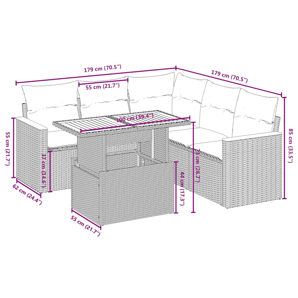 Set Divano da Giardino 6 pz con Cuscini Nero in Polyrattan | homemem39