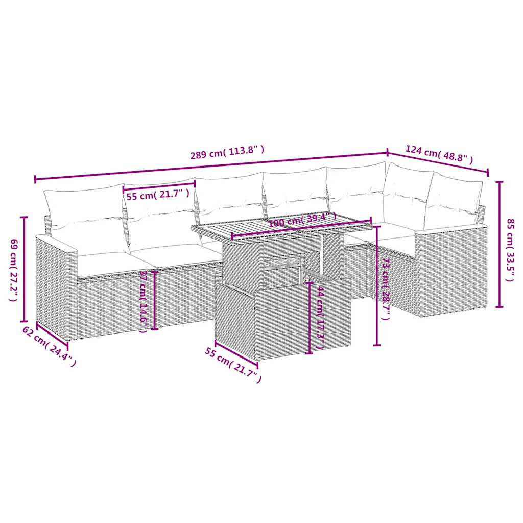 Set Divani da Giardino con Cuscini 7pz Nero Polyrattan | homemem39