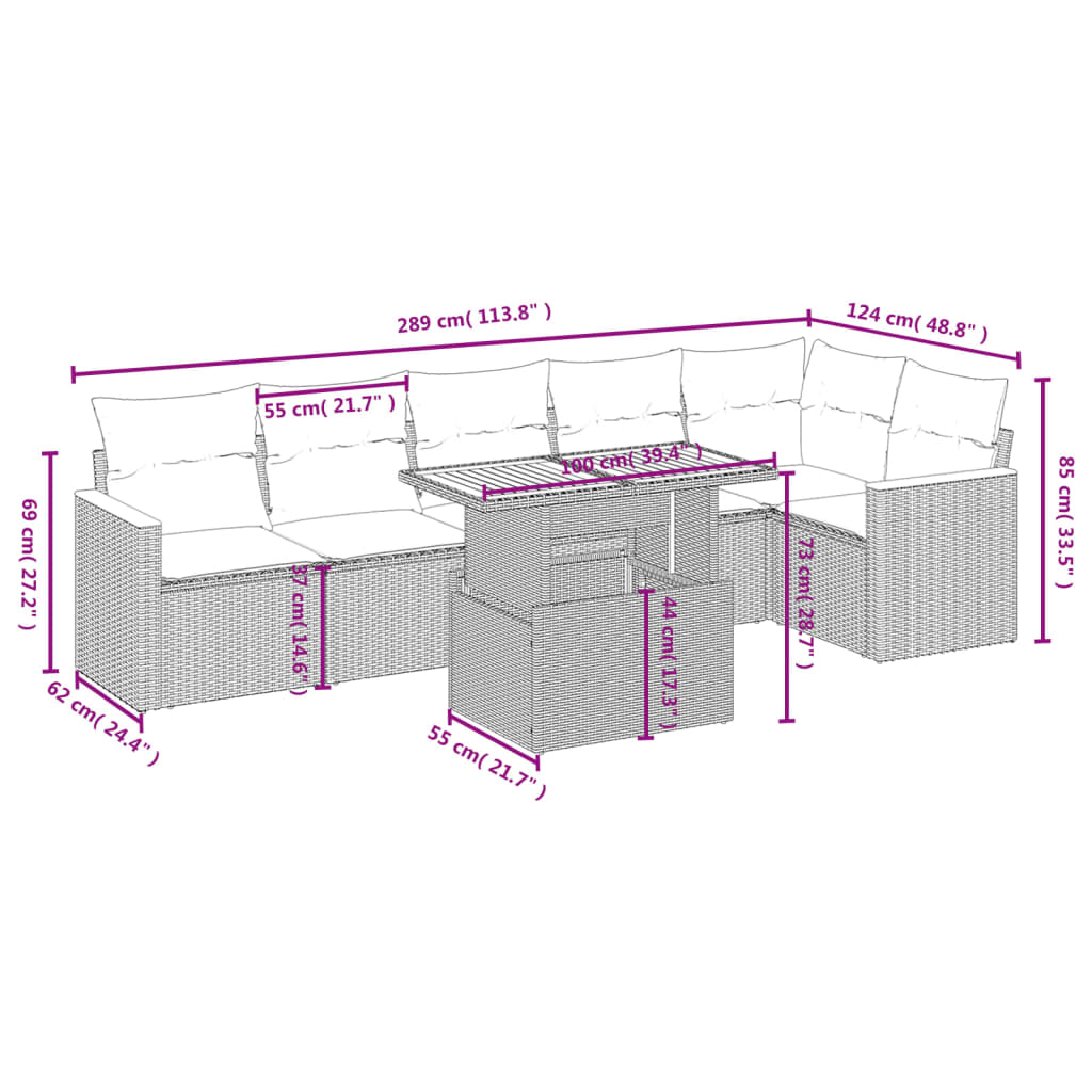 Set Divani da Giardino con Cuscini 7pz Nero Polyrattan | homemem39