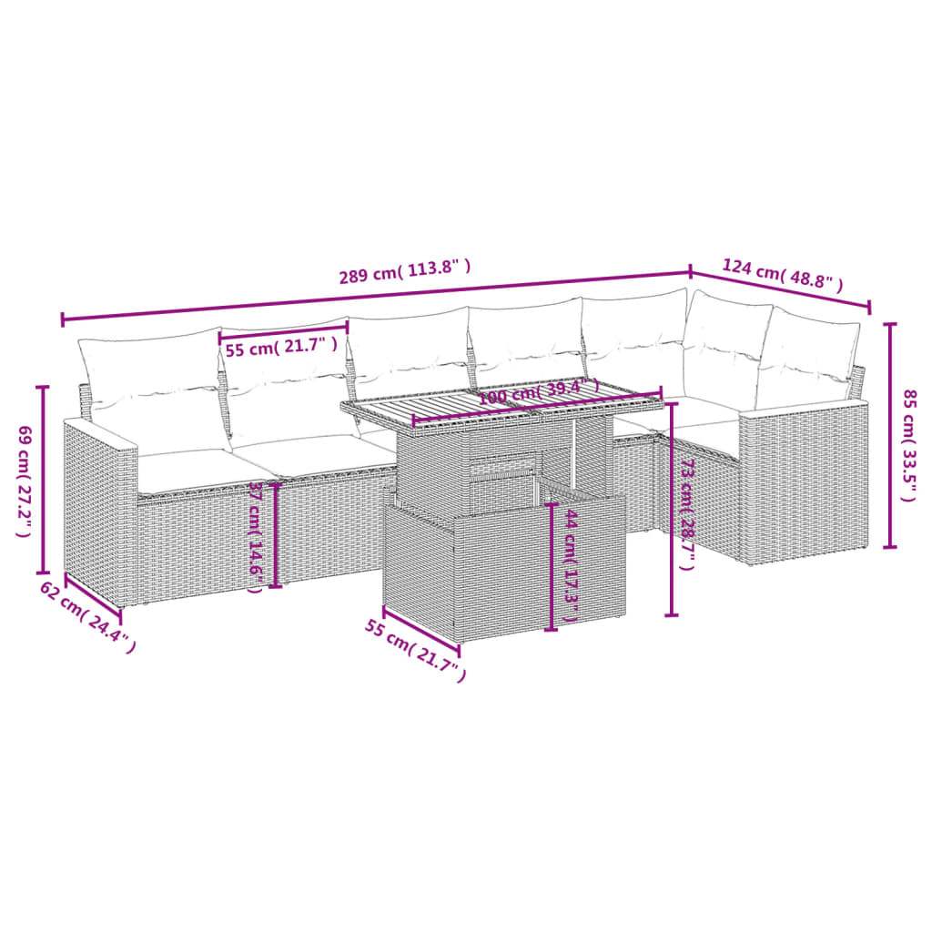 Set Divani da Giardino 7 pz con Cuscini Beige in Polyrattan | homemem39