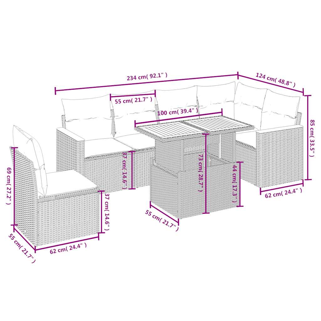 Set Divani da Giardino con Cuscini 7pz Nero Polyrattan | homemem39