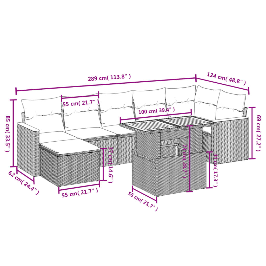 Set Divani da Giardino con Cuscini 8 pz Nero in Polyrattan | homemem39