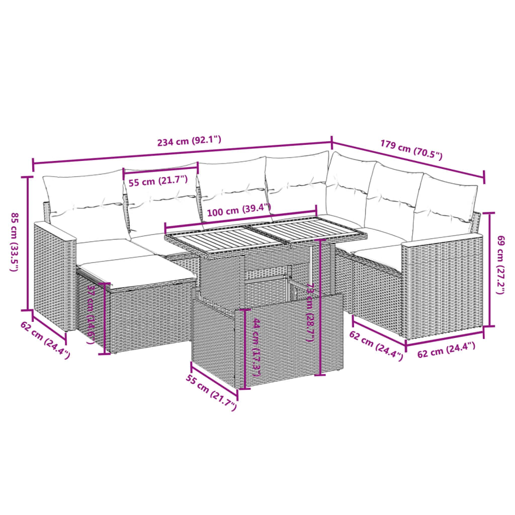 Set Divani da Giardino con Cuscini 8 pz Nero in Polyrattan | homemem39