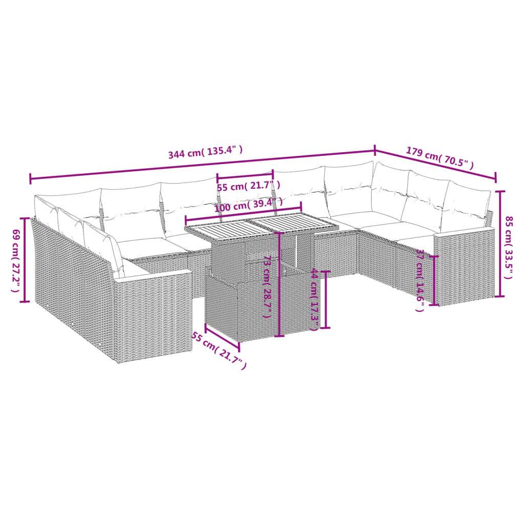 Set Divani da Giardino 11 pz con Cuscini Beige in Polyrattan | homemem39