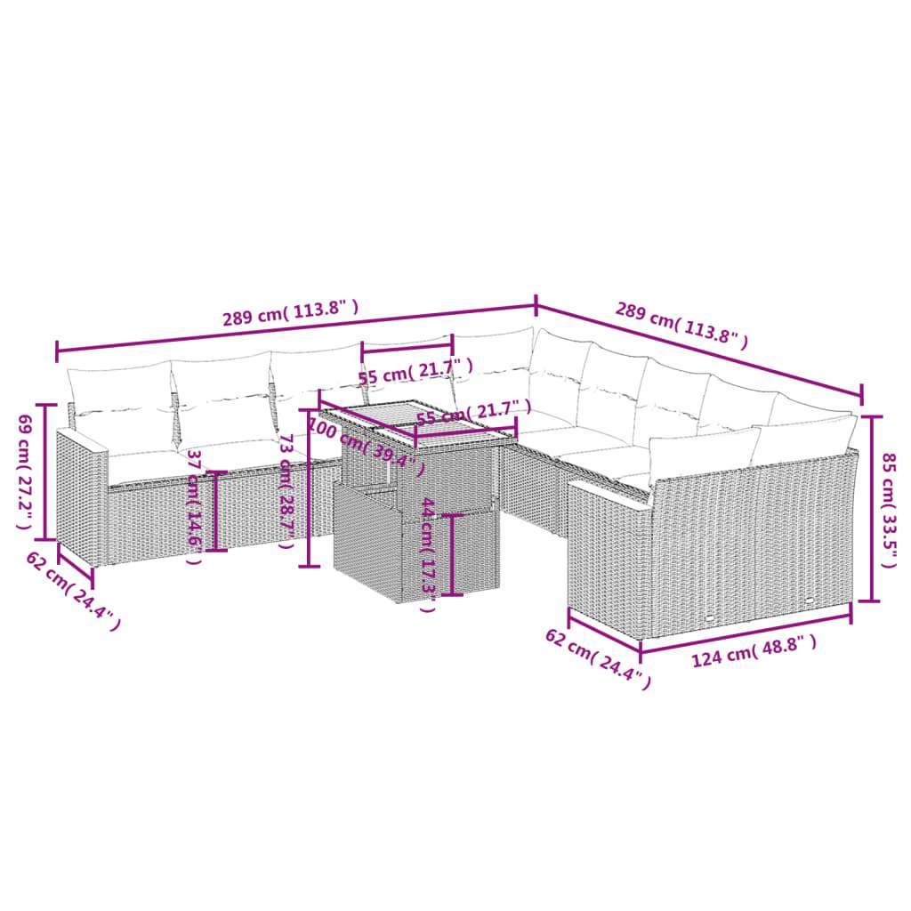 Set Divani da Giardino 11 pz con Cuscini Beige in Polyrattan | homemem39