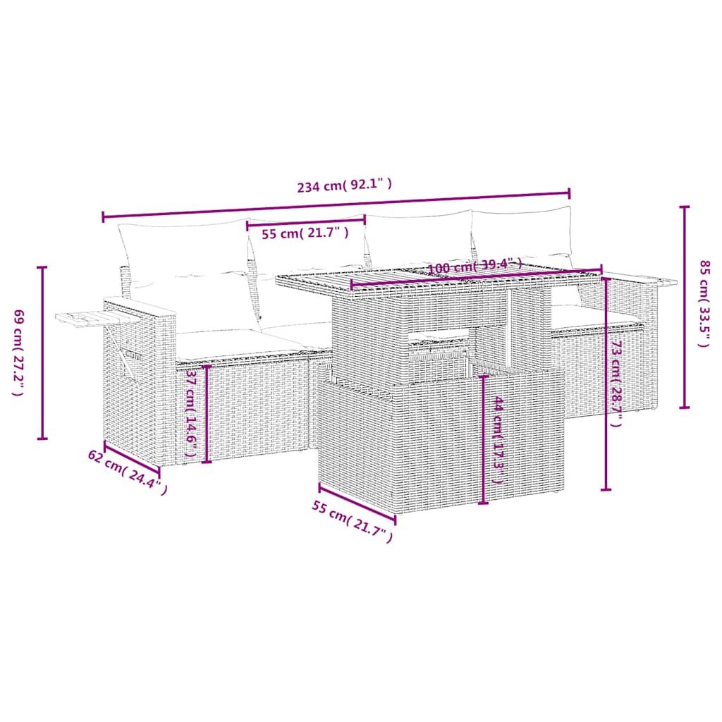 Set Divani da Giardino 5 pz con Cuscini in Polyrattan Nero | homemem39