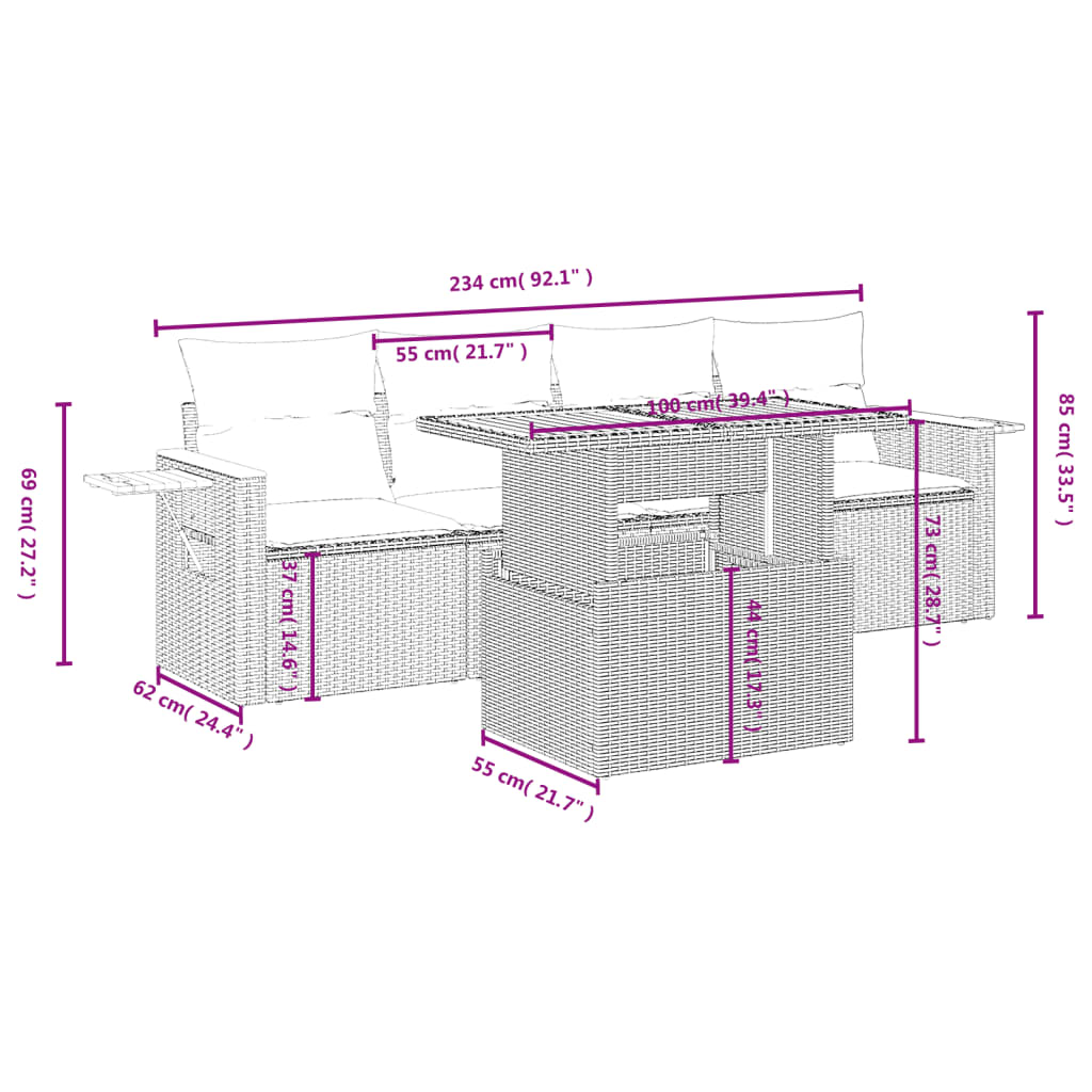 Set Divano da Giardino 5 pz con Cuscini Grigio in Polyrattan | homemem39